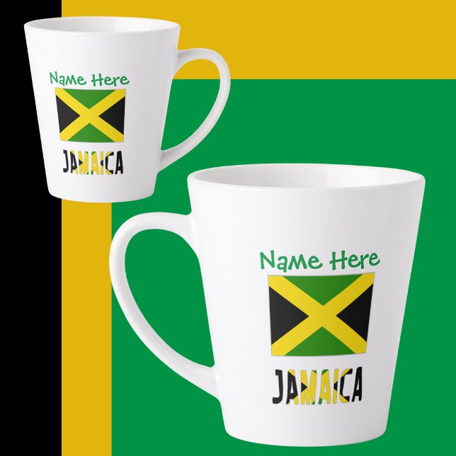 Jamaica and Jamaican Flag Green Personalisation  Latte Mug (Creator Uploaded)