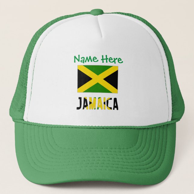 Jamaica and Jamaican Flag Green Personalisation  Trucker Hat (Front)