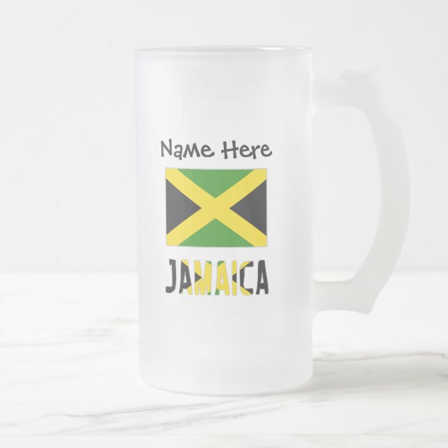 Jamaica and Jamaican Flag with Your Name Frosted Glass Beer Mug (Right)