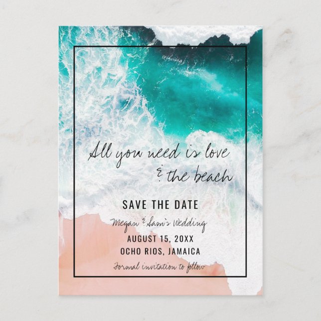 Jamaica Beach Wedding Save the Date Announcement Postcard (Front)
