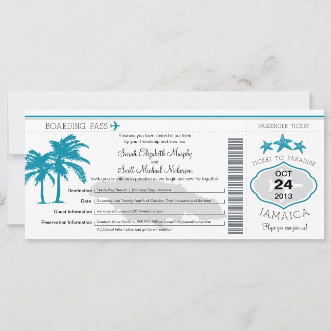 Jamaica Boarding Pass Wedding Invitation (Front)