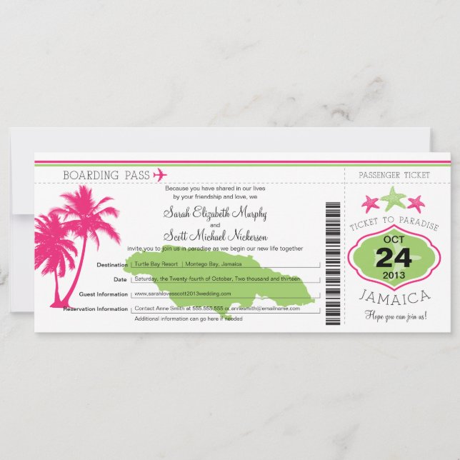 Jamaica Boarding Pass Wedding Invitation (Front)
