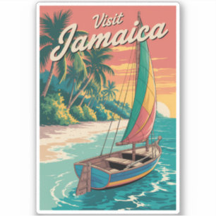 Jamaica Boat Illustration Travel Art Vintage