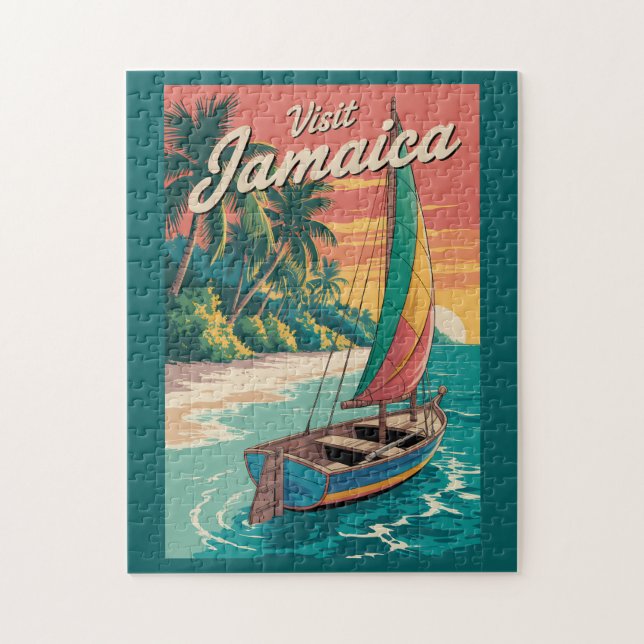 Jamaica Boat Illustration Travel Art Vintage Jigsaw Puzzle (Vertical)