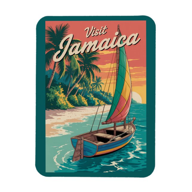 Jamaica Boat Illustration Travel Art Vintage Magnet (Vertical)