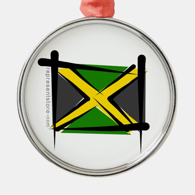 Jamaica Brush Flag Metal Tree Decoration (Front)