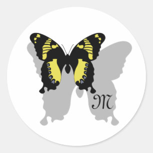 Jamaica Butterfly Shadow Monogram Classic Round Sticker