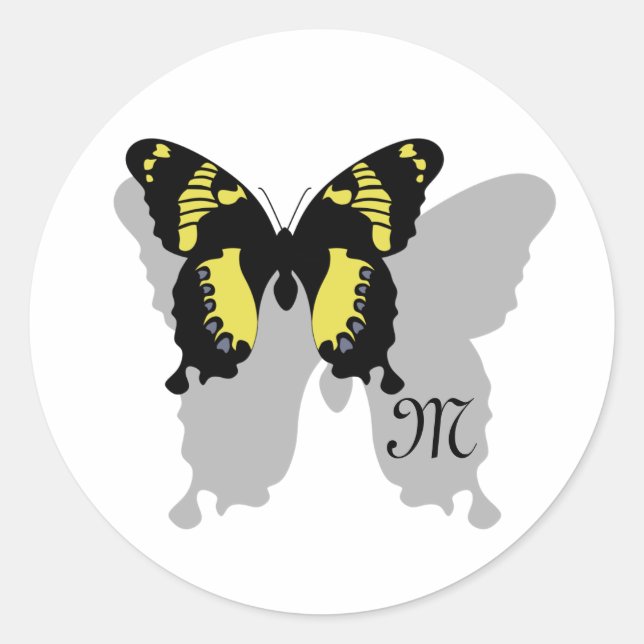 Jamaica Butterfly Shadow Monogram Classic Round Sticker (Front)