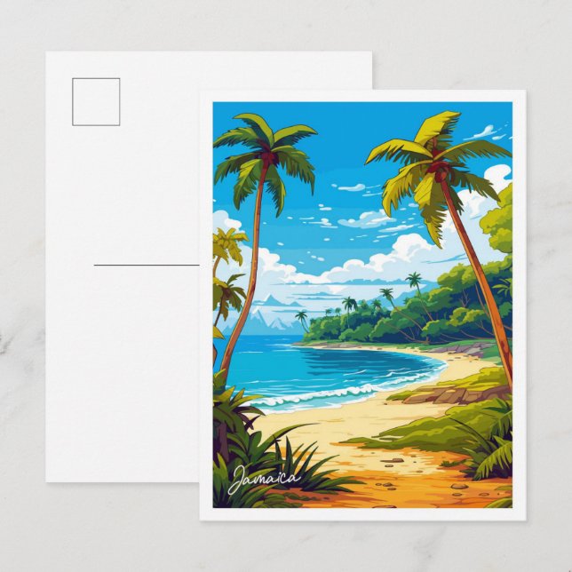 Jamaica Caribbean Art Travel Vintage illustration Postcard (Front/Back)