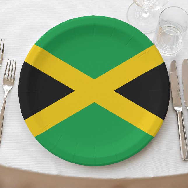 Jamaica Caribbean Jamaican Flag Paper Plate (jamaica jamaican flag paper plates)