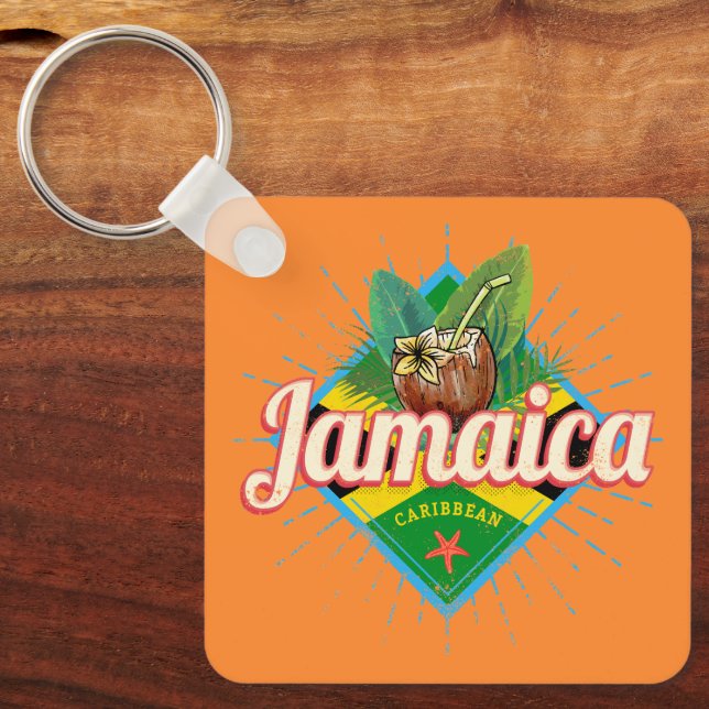 Jamaica caribbean retro flag vacation vintage key ring (Front)