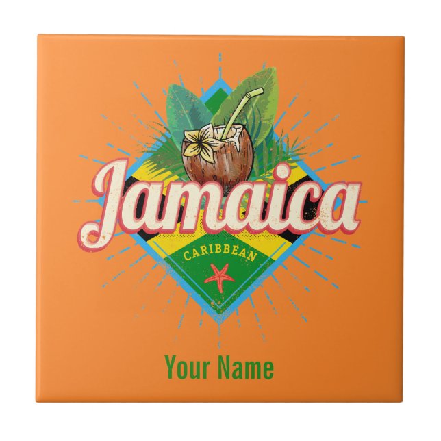 Jamaica caribbean retro flag vacation vintage tile (Front)