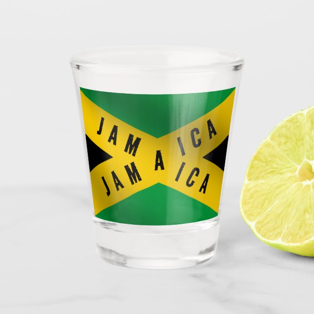 Jamaica Caution Tape Green Gold Jamaican Flag  Shot Glass (Front)