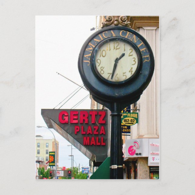 Jamaica Centre cast iron clock postcard (Front)