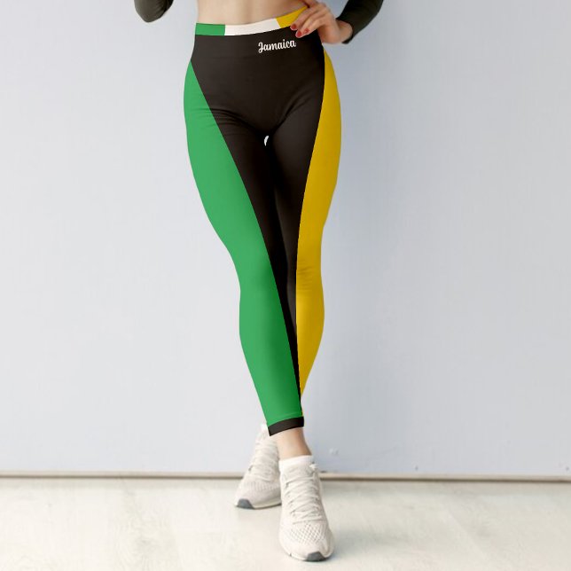 Jamaica Colours Green Black & Gold Jamaican Sports Leggings (Jamaica Colors Green Black & Gold Jamaican Sports Leggings)