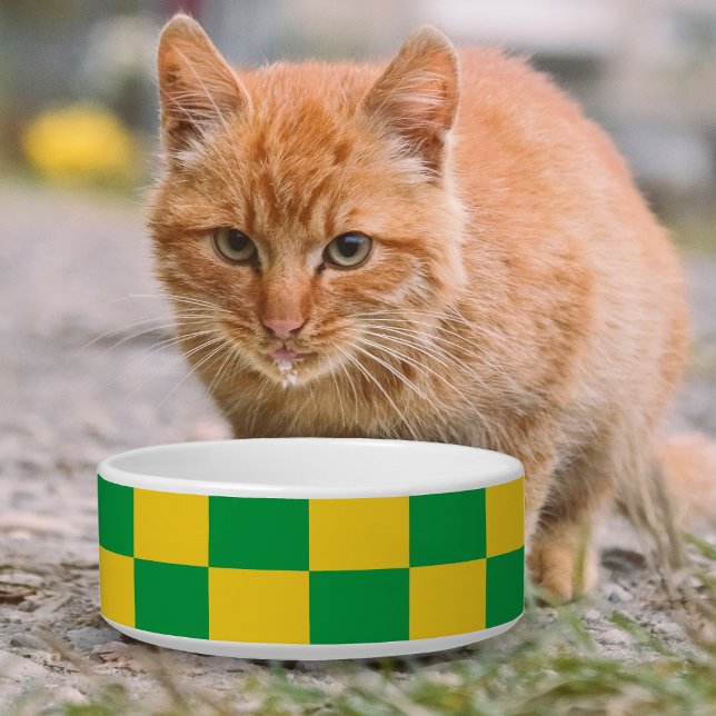 Jamaica Colours Green Gold Square Jamaican Pattern Bowl (Jamaica Colors Green Gold Square Jamaican Pattern Bowl (orange cat))