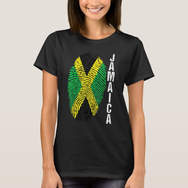 Jamaica Countries Flag Fingerprint Graphic Sleeve  T-Shirt (Front)