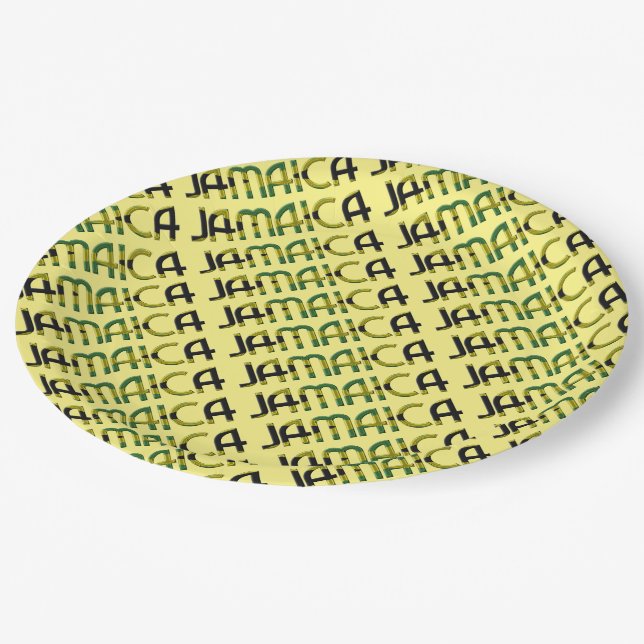 Jamaica Country Flag Colours Typography Holiday Paper Plate (Angled)