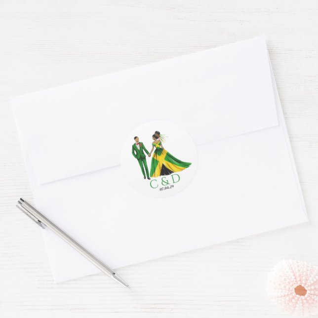 Jamaica Couple Wedding Classic Round Sticker (Envelope)
