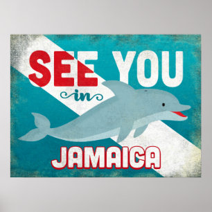 Jamaica Dolphin - Retro Vintage Travel Poster