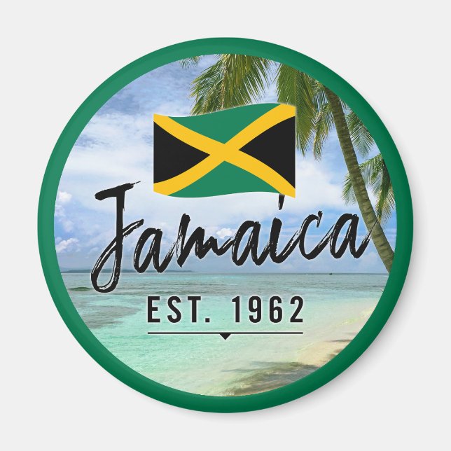 "Jamaica Est. 1962" Beach With Jamaica Flag Art Magnet (Front)