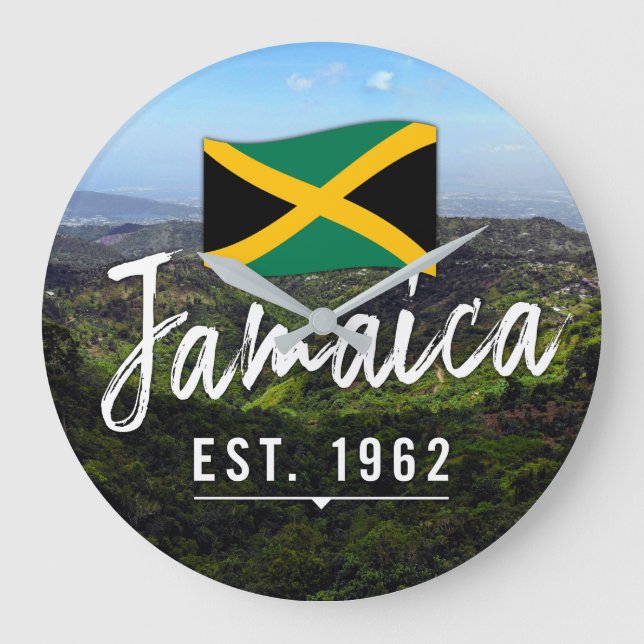 "Jamaica Est. 1962" Blue Mountains With Flag Large Clock (Front)