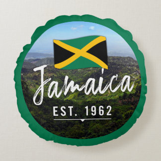 "Jamaica Est. 1962" Blue Mountains With Flag Round Cushion