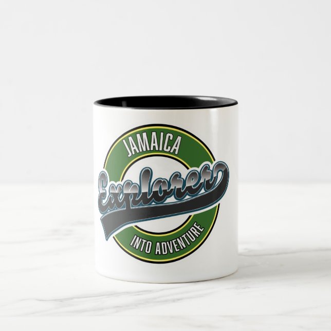 Jamaica Explorer into Adventure logo Two-Tone Coffee Mug (Center)