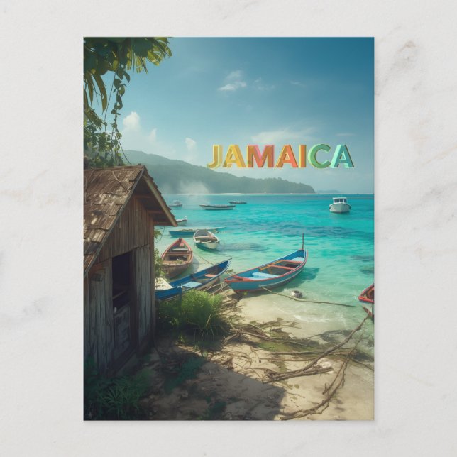 jamaica fishing shack and boats postcard (Front)