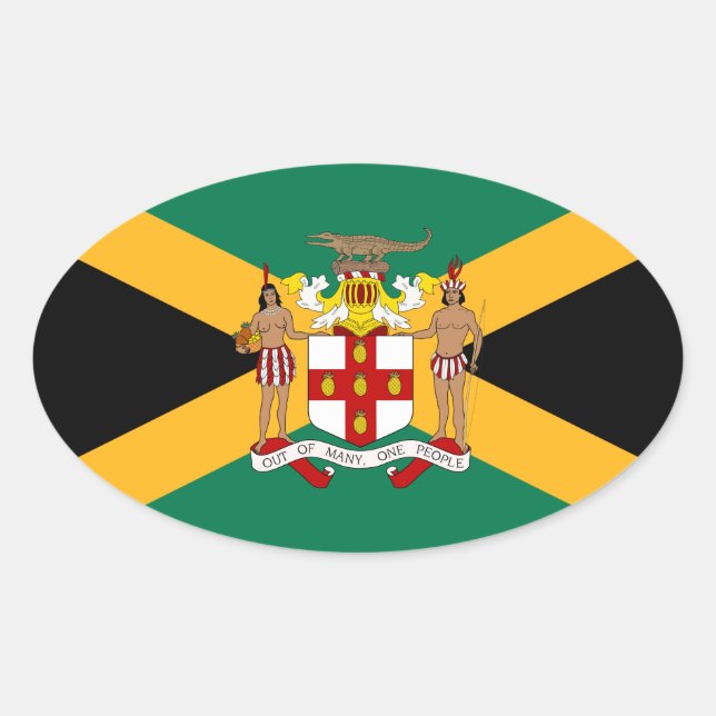 Jamaica Flag/ Coat of Arms Oval Sticker (Front)