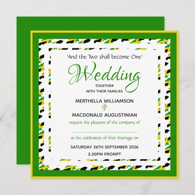 JAMAICA FLAG Custom Patriotic Square Wedding Invitation (Front/Back)