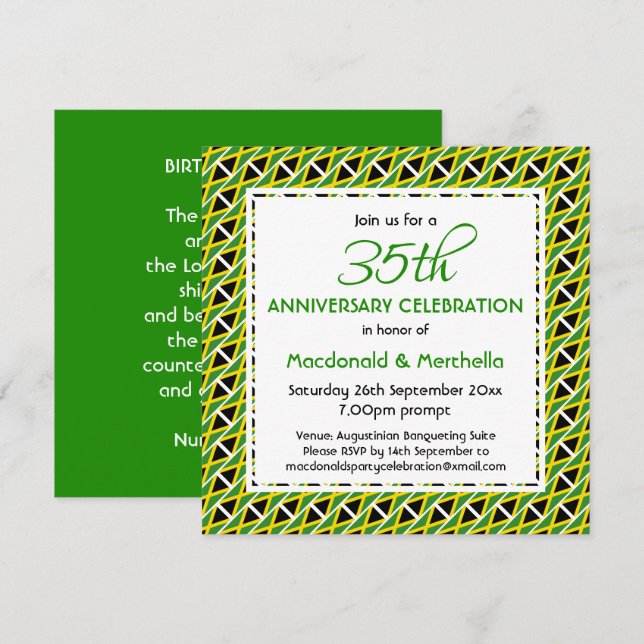 JAMAICA FLAG Customised Anniversary Celebration Invitation (Front/Back)
