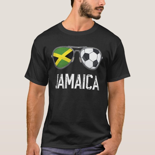 Jamaica Flag & Football Sunglass Jamaican Fan T-Shirt (Front)
