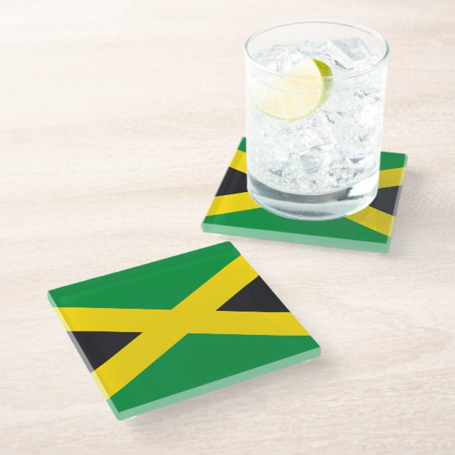 Jamaica flag glass coaster (Angled)