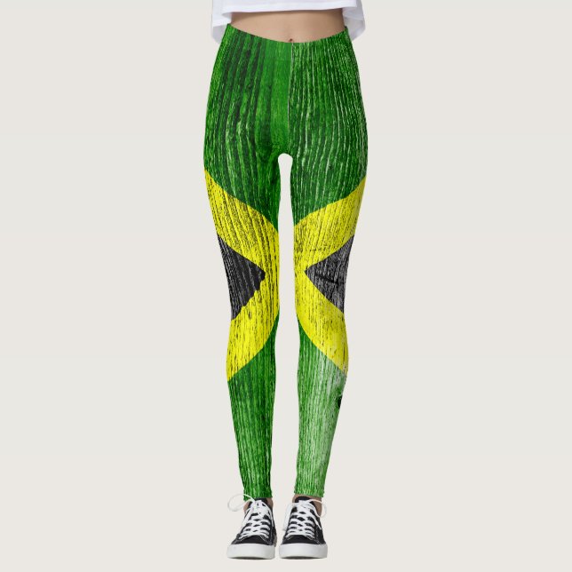 Jamaica Flag Grungy Distressed Board Leggings (Front)