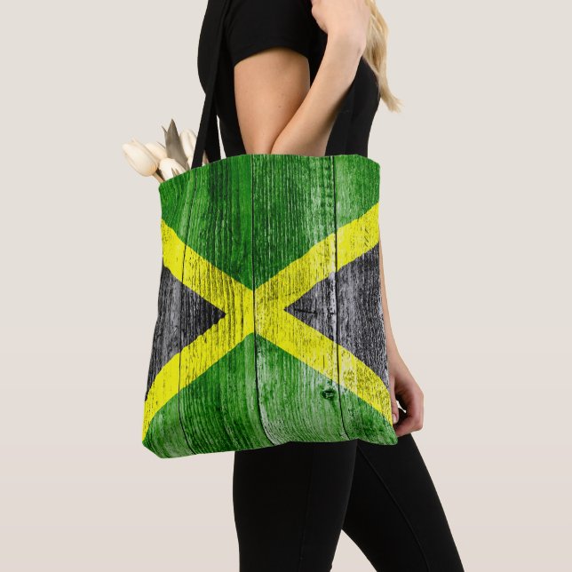 Jamaica Flag Grungy Distressed Board Tote Bag (Close Up)