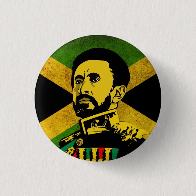 Jamaica Flag - hAILE sELASSIE i - Rasta Button (Front)