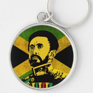Jamaica Flag - hAILE sELASSIE i - Rasta Button Key Ring