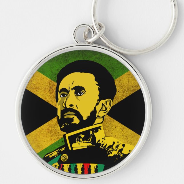 Jamaica Flag - hAILE sELASSIE i - Rasta Button Key Ring (Front)