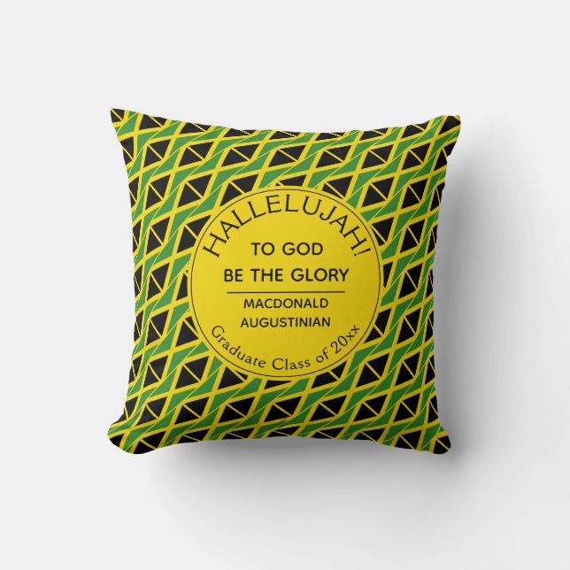 Jamaica Flag HALLELUJAH Personalized Graduate Cushion (Front)