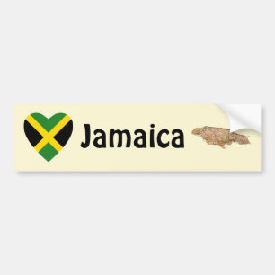 Jamaica Flag Heart + Map Bumper Sticker