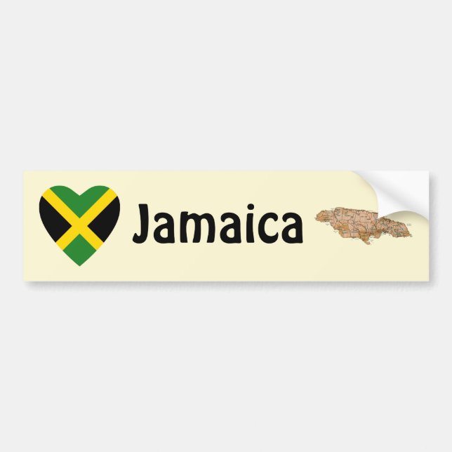 Jamaica Flag Heart + Map Bumper Sticker (Front)