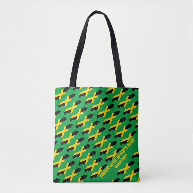 JAMAICA FLAG | Isaiah 40 | Bible Verse | GREEN Tote Bag (Front)