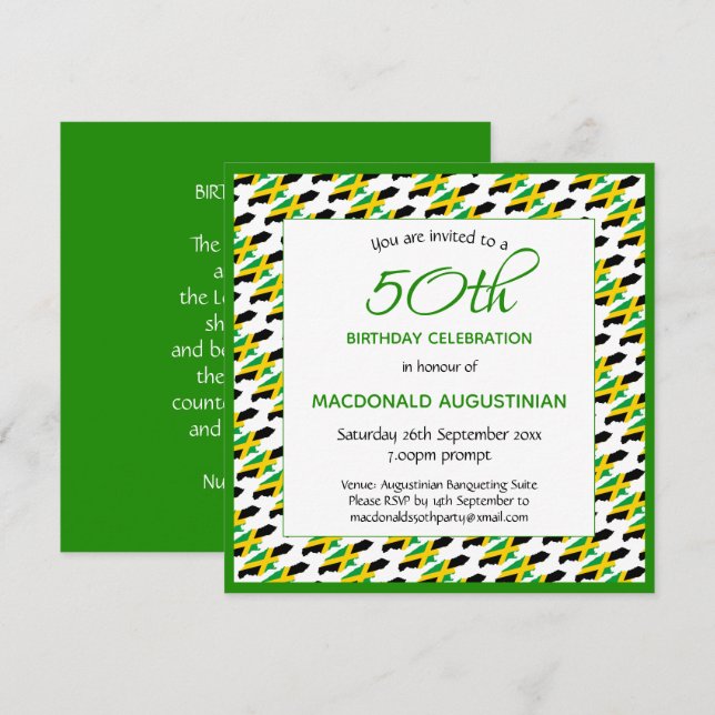 JAMAICA FLAG Patriotic Personalised 50th Birthday Invitation (Front/Back)