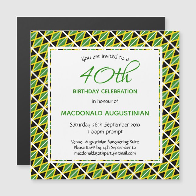 JAMAICA FLAG Personalised 40th Birthday Magnetic Invitation (Front/Back)