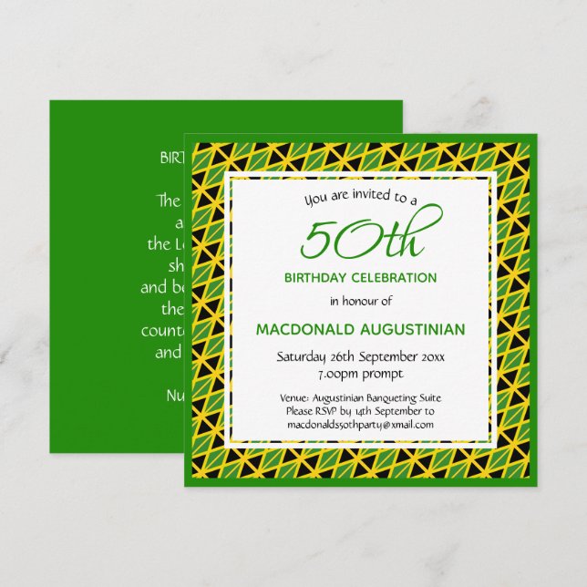 JAMAICA FLAG Personalised 50th Birthday Invitation (Front/Back)