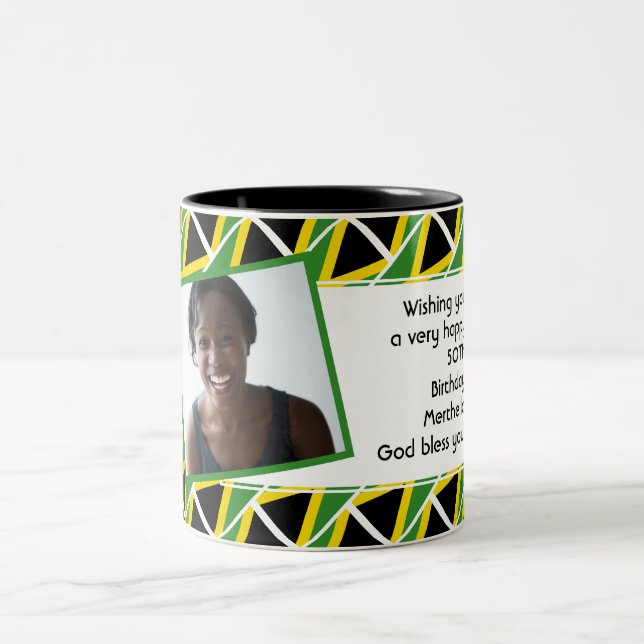 JAMAICA FLAG Photo Template Add Your Text Two-Tone Coffee Mug (Center)