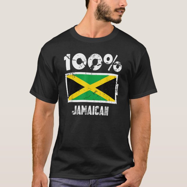 Jamaica Flag Support 100 Jamaican Battery Power T-Shirt (Front)
