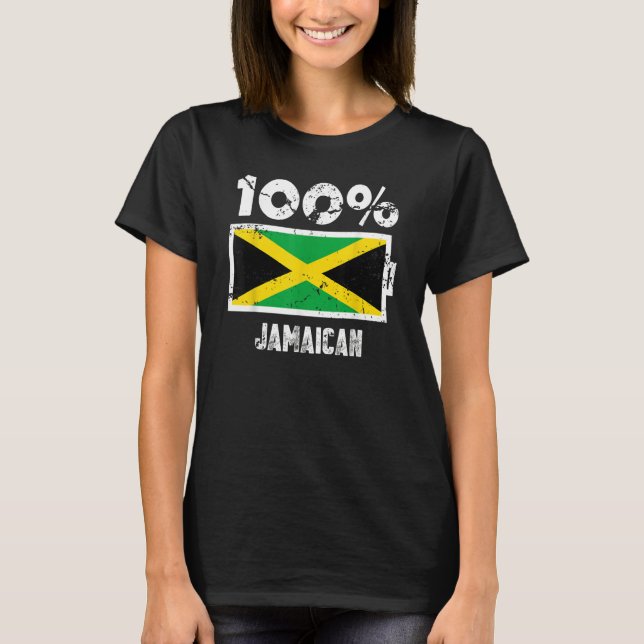 Jamaica Flag Support 100 Jamaican Battery Power T-Shirt (Front)