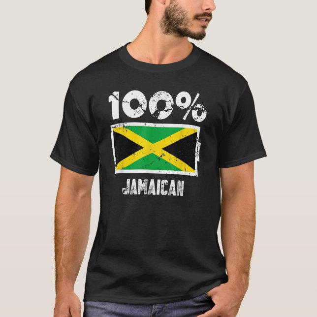 Jamaica Flag Support 100 Jamaican Battery Power T-Shirt (Front)
